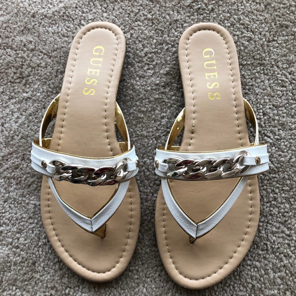 Ladies Women's Sandals Flat shoes white gold